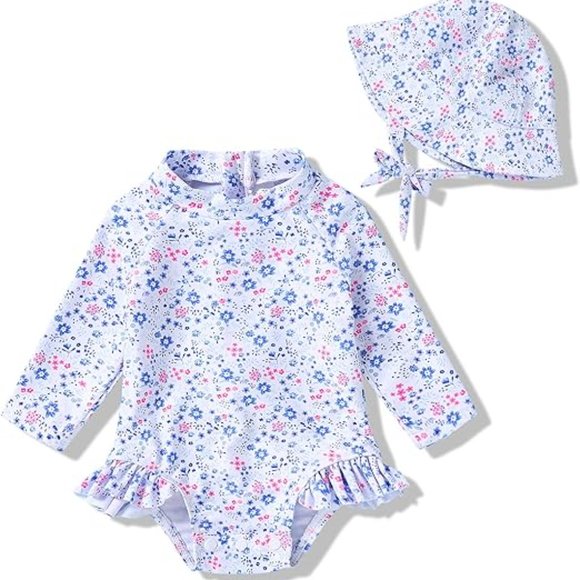 NEW Choose Infant Girls Size Floral Print UV Protection 1 Pc Outfit & Cap Set - Picture 6 of 6